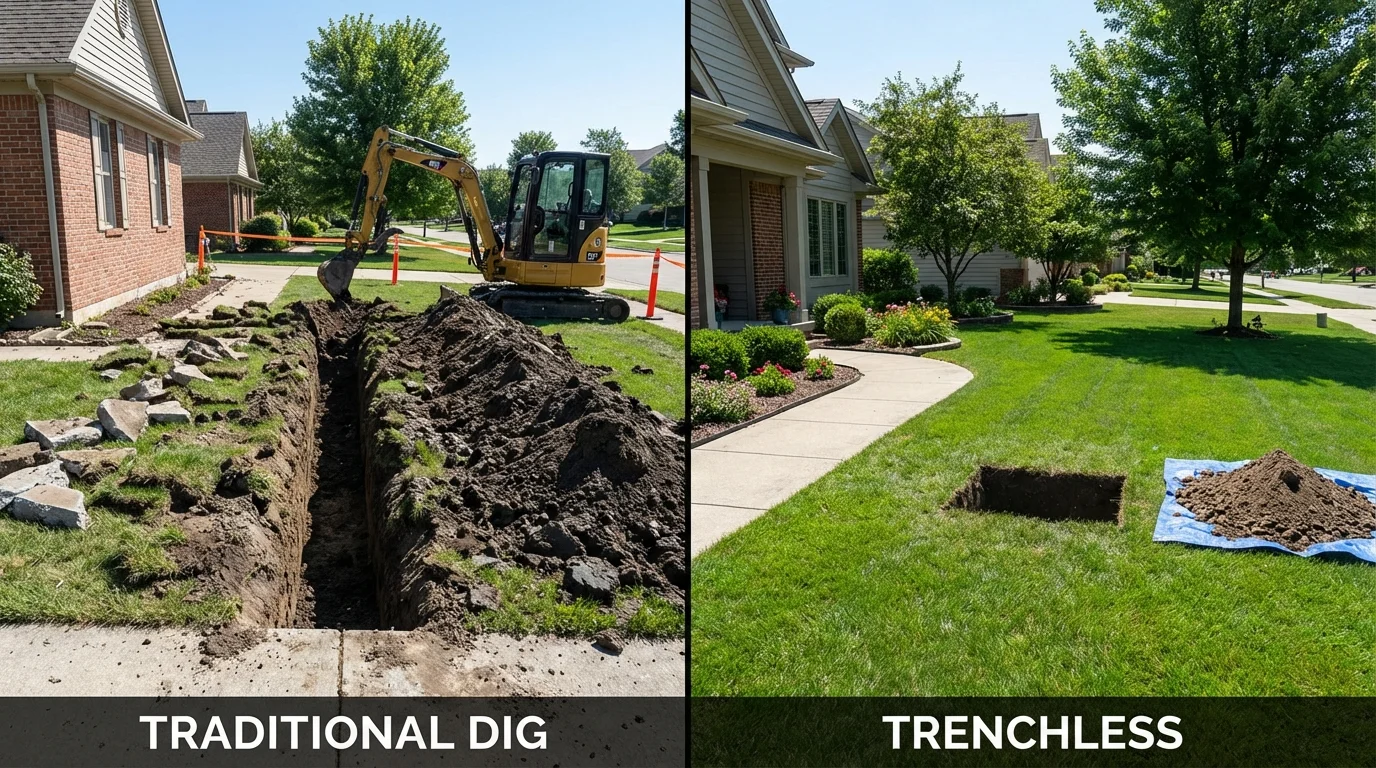 Trenchless sewer repair with minimal yard damage versus traditional excavation in Buffalo, WY